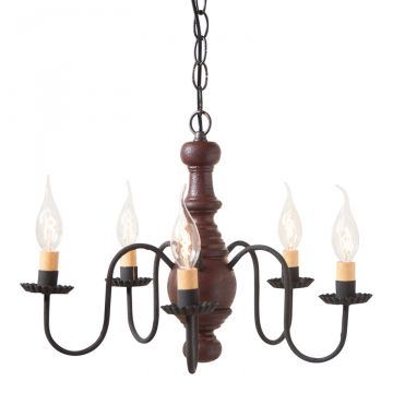 5-Arm Lancaster Wood Chandelier in Americana Red
