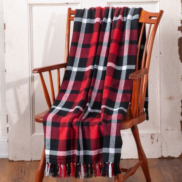 Black, Red and White Plaid Woven Throw