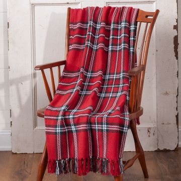Red, Hunter and White Plaid Woven Throw