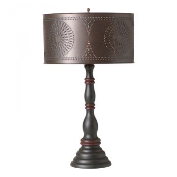 Davenport Wood Table Lamp in Rustic Black with Drum Shade