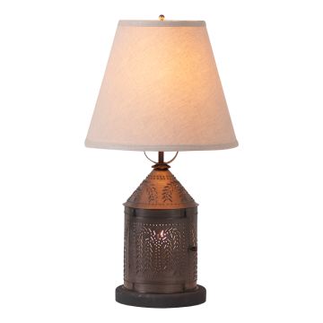 Fireside Lamp with Linen Empire Shade in Kettle Black