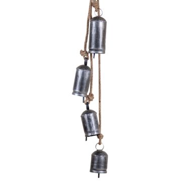 Rustic Hanging 4-Bell Cluster in Antique Silver