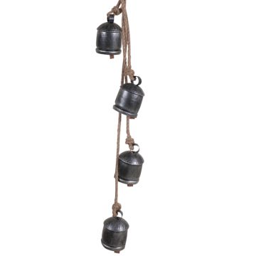 Rustic Hanging Cow Bell Cluster in Antique Silver