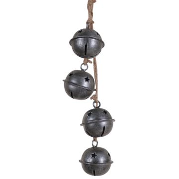 Rustic Hanging Jingle Bells in Antique Silver