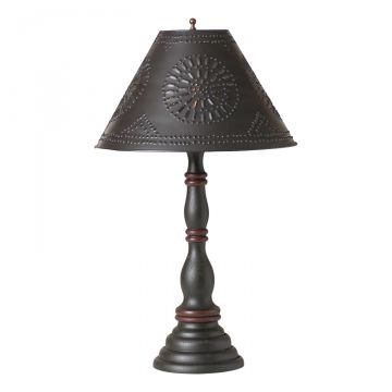 Davenport Wood Table Lamp in Rustic Black with Metal Tapered Shade