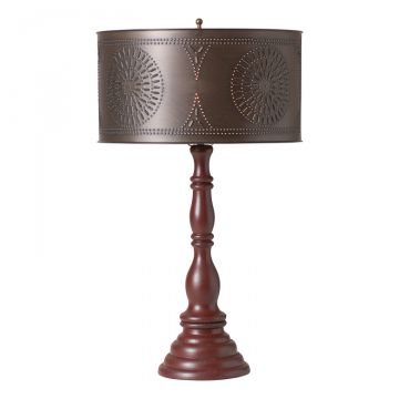 Davenport Wood Table Lamp in Rustic Red with Drum Shade