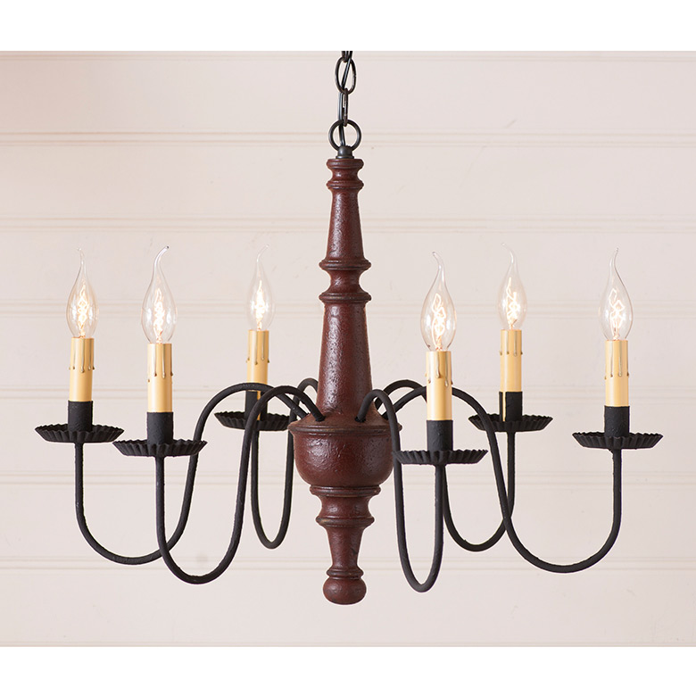 6-Arm Harrison Wood Chandelier in Americana Red | Irvins Tinware