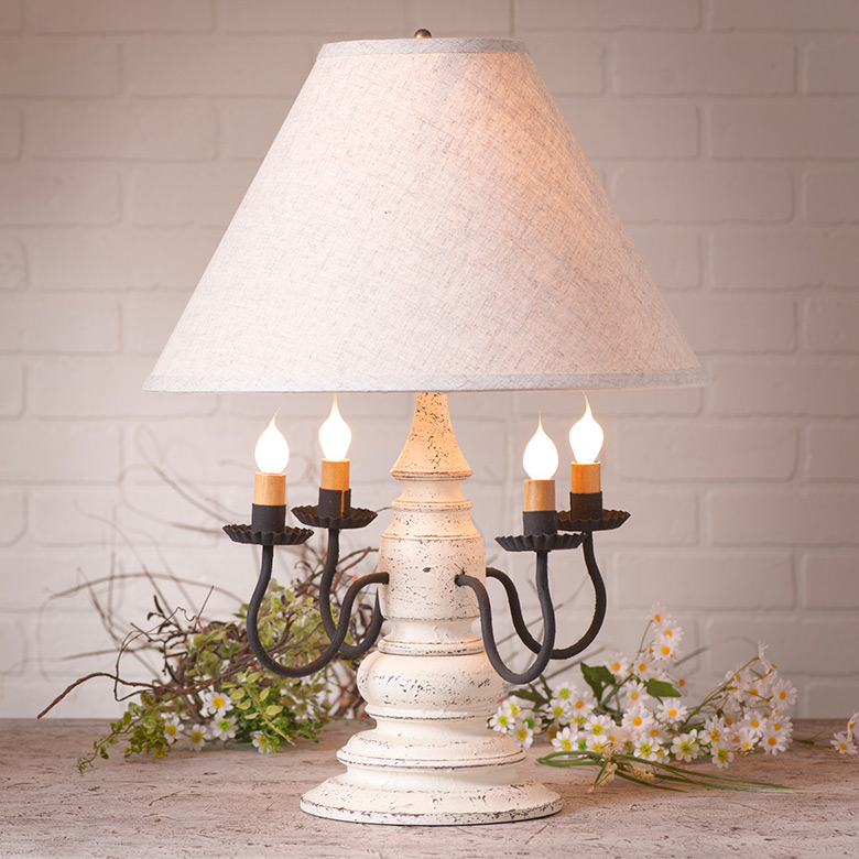 Harrison Lamp in Americana White with Linen Ivory Shade | Irvins Tinware