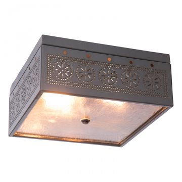 2-Light Flush Mount Square Ceiling Light with Chisel in Country Tin